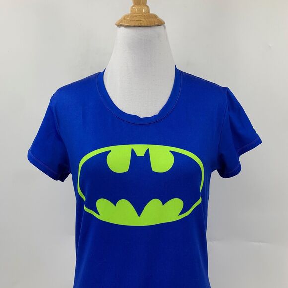 Under Armour T Shirt Women S Small Surf Blue Fitted Batman Logo Heatgear Wicking - Picture 4 of 12